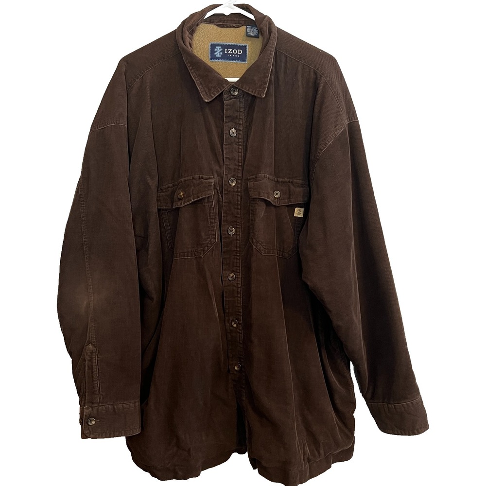 Izod Jeans Dark Brown Corduroy Men's Trucker Jacket Fleece Lined Size‎ XXL